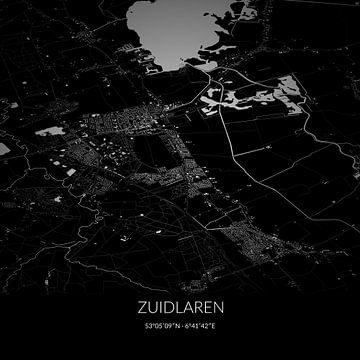 Black-and-white map of Zuidlaren, Drenthe. by Rezona