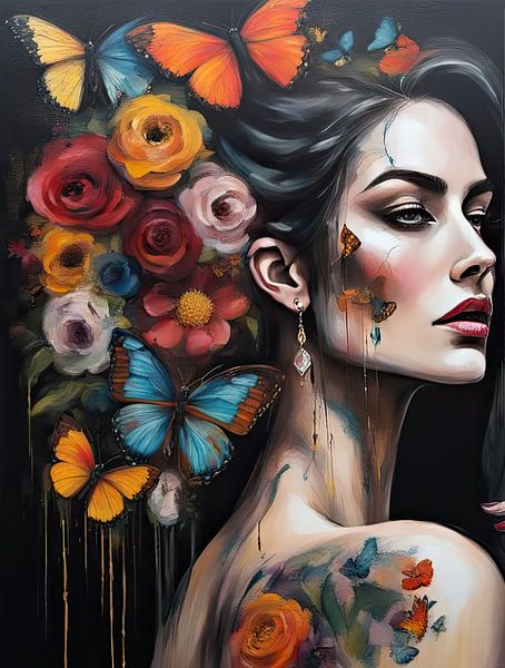 Butterflies and Flowers No. 76.75 by Eye catching paintings