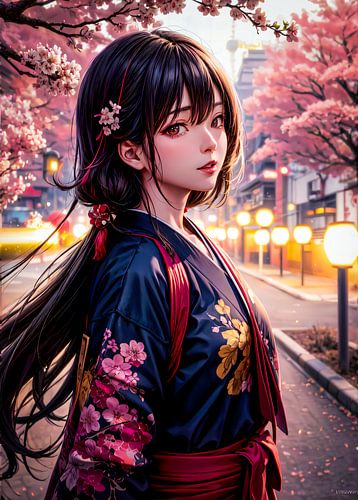 Anime Girl Sakura Kirschblüte Japan