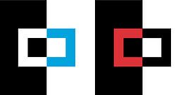 Composition in blue red black and white