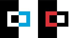Komposition in blau rot schwarz und weiß