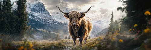 Mystieke hooglander in het ochtendlicht tussen de bergen