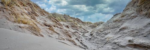 La côte avec la dune en panorama pendant une tempête