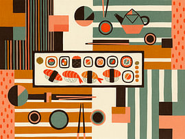 Grafische Sushi-Illustration für eine moderne Küche von Studio Pieternel