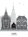 Skyline Illustration Stadt Gouda schwarz-weiß-grau von Mevrouw Emmer Miniaturansicht