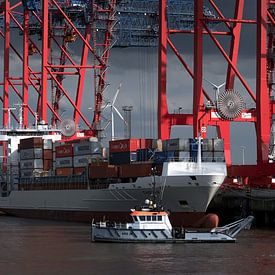 Containerterminal in de haven van Hamburg bij aankomend slecht weer van Jonas Weinitschke