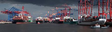 Containerterminal in de haven van Hamburg bij aankomend slecht weer van Jonas Weinitschke