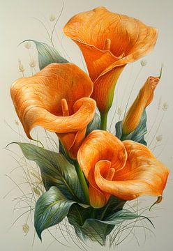 Oranje calla lelies met elegante groene bladeren van Art & Soul Creations