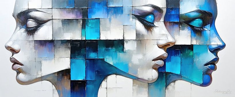Abstract faces made from geometric shapes by AidasignArt