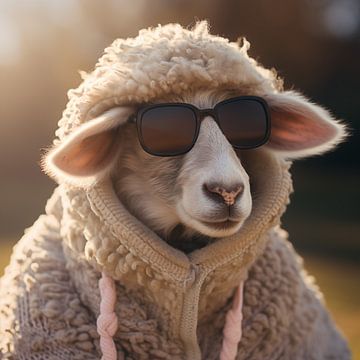 Mouton cool avec lunettes de soleil et pull en laine sur YArt