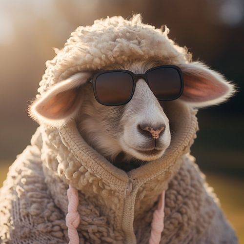 Cool sheep with sunglasses and woollen jumper by YArt