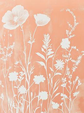 Bloemenblokkprint perzik roze wildflowers van Thea