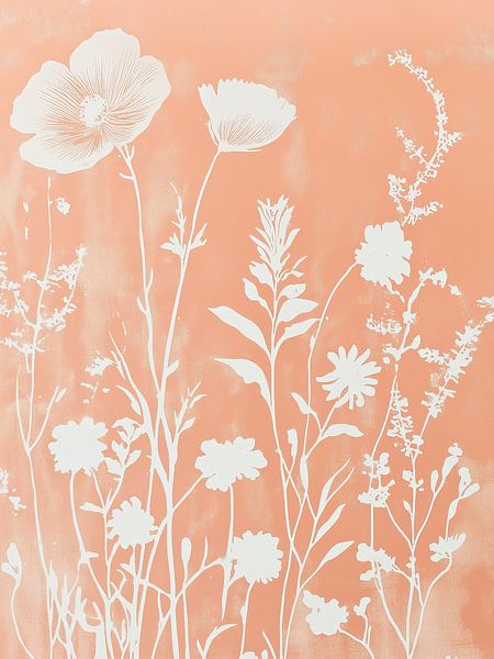 Floraler Blockdruck Pfirsich rosa Wildblumen von Thea