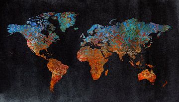 Carte du monde de la rouille | métal et aquarelle