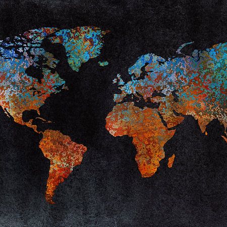 Wereldkaart van roest | metaal en aquarelvan Wereldkaarten.Shop