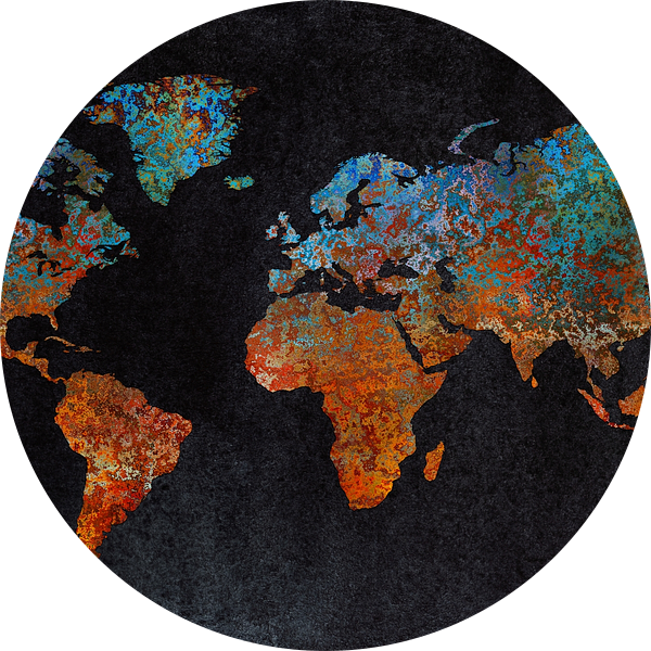 Wereldkaart van roest | metaal en aquarel van WereldkaartenShop