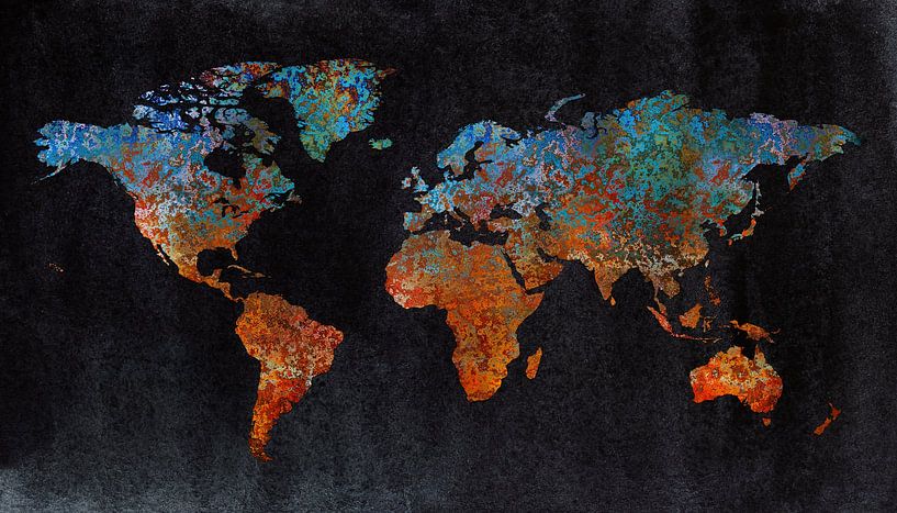 Wereldkaart van roest | metaal en aquarel van Wereldkaarten.Shop