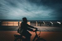 Een fietser op de zeedijk