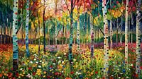 Birches and flowers