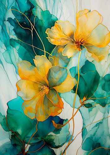 Papaver in groen en goud