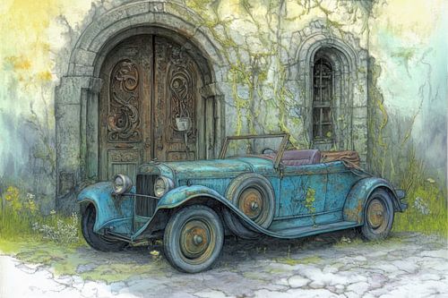 Drawing of a vintage convertible 