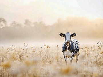 Koe in Dampende Ochtendzon van Karina Brouwer