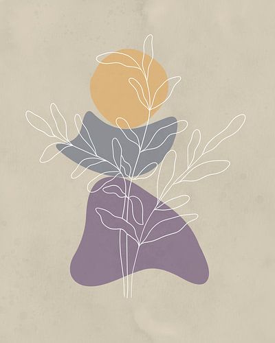 Minimalistisch design met een bladplant in lichte kleuren