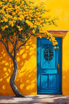Blauwe deur tuin van Poster Art Shop