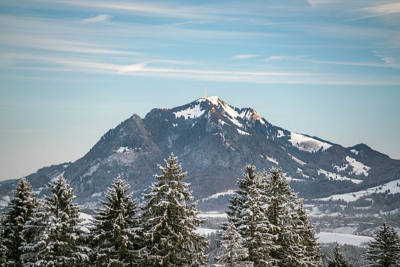 Sunrise on the snowy Grünten by Leo Schindzielorz