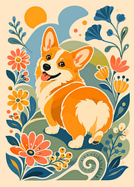 Cute Corgi in Floral Garden by Karomah Project
