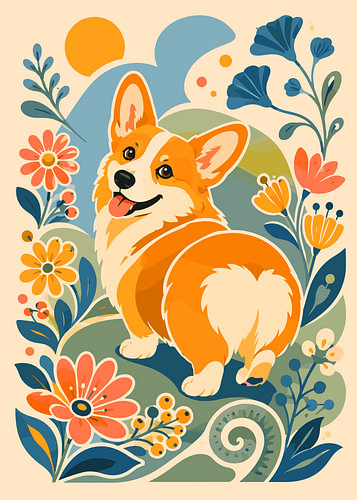 Cute Corgi in Floral Garden