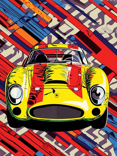 Sportwagen geel rood Pop Art gestileerd grafisch abstract
