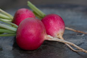 red radishes on a plate by Ulrike Leone