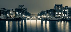 Amsterdam Prinsengracht soir noir et blanc