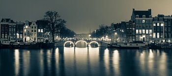 Amsterdam Prinsengracht avond zwartwit