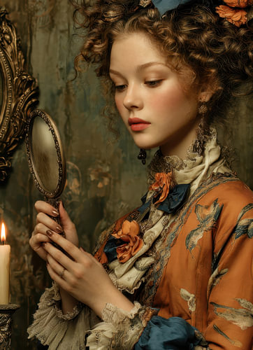 Spiegeltijd - Elegant Schilderij Petrol & Roest