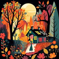 Mädchen im Wald, Herbststil Mary Blair
