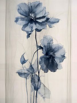 Ethereal Blossoms - Art mural floral bleu délicat - Tranquil Interiors sur Murti Jung