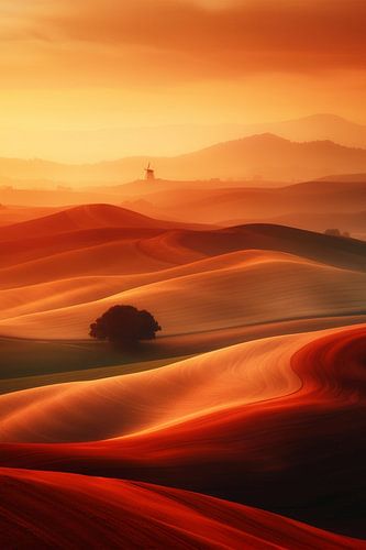 Tangerine Horizon – Dreamscape with Windmill