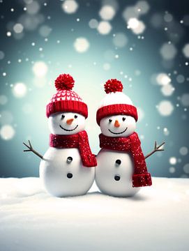 Deux bonshommes de neige heureux