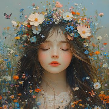Sleeping Girl with Wreath of Flowers by Eye catching paintings