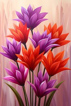 Vrolijk schilderij van kleurrijke bloemen van De Muurdecoratie