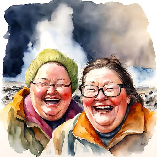 2 sociable ladies at a geyser in Iceland by De gezellige Dames