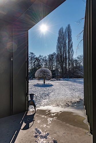 Winterlandschap gefotografeerd vanuit "het Huis" in Middelheimpark.