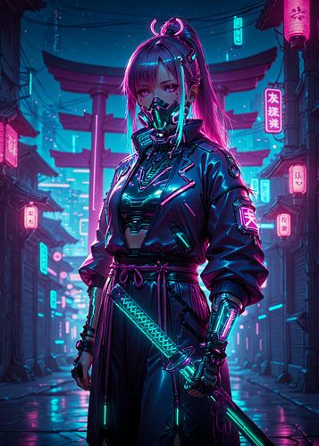 Samurai Girl Anime Cyberpunk Style