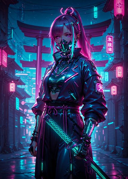 Samurai Meisje Anime Cyberpunk Stijl van Ruzerin