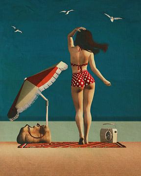 Beach pin up art - Dancing with the seagulls by Jan Keteleer