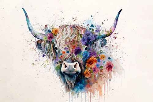 Schotse Hooglander Aquarel