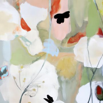 Abstract bloemenveld in pastel met een snufje zwart van Studio Allee
