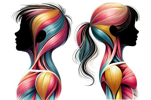 Zijaanzicht spieren kind – kleurrijke anatomische illustratie